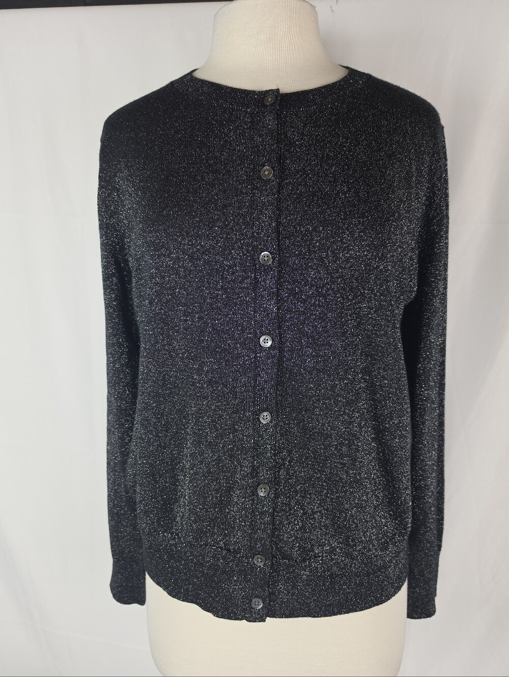 Banana Republic Black Metallic Extra Fine Merino Wool Cardigan Sweater Large
